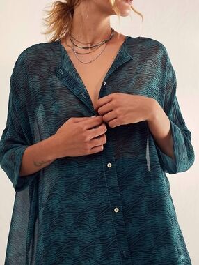 Free People | Intimately More Chill Sleep Shirt Large Deep Sea Combo